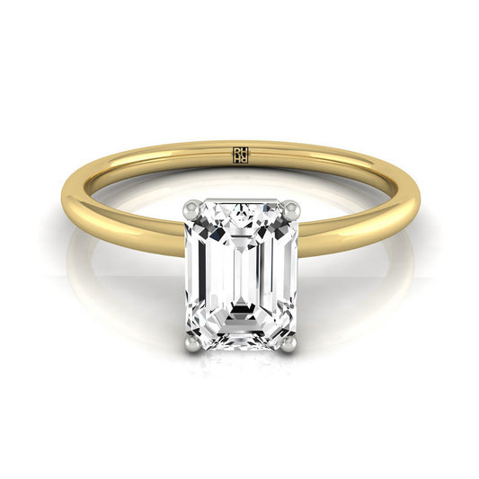 Emerald Cut, Hidden Halo Solitaire Emerald, in 18K Yellow Gold – front view | RockHer
