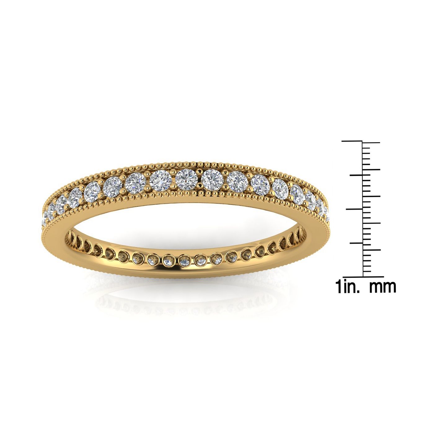 Round Brilliant Cut Diamond Pave & Milgrain Set Eternity Ring In 14k Yellow Gold (0.92ct. Tw.) Ring Size 5.5