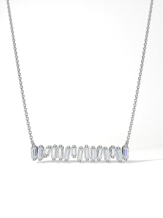 ROCKHER .925 Sterling Silver White Cubic Zirconia Baguette East West Line Pendant Necklace - 18"