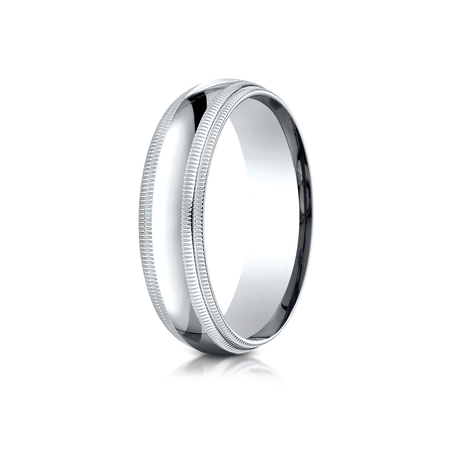 6mm Slightly Domed Double Milgrain Comfort-Fit Wedding Band, in 14K White Gold | RockHer