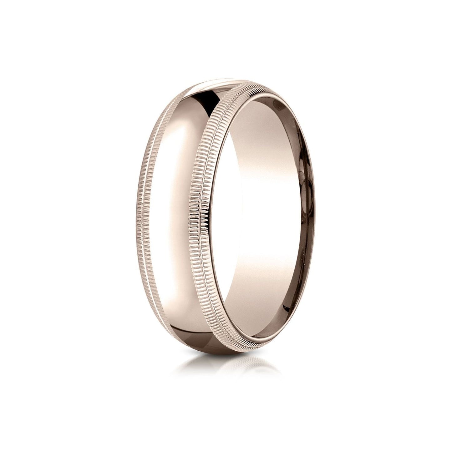 7mm Slightly Domed Double Milgrain Comfort-Fit Wedding Band, in 14K Rose Gold | RockHer