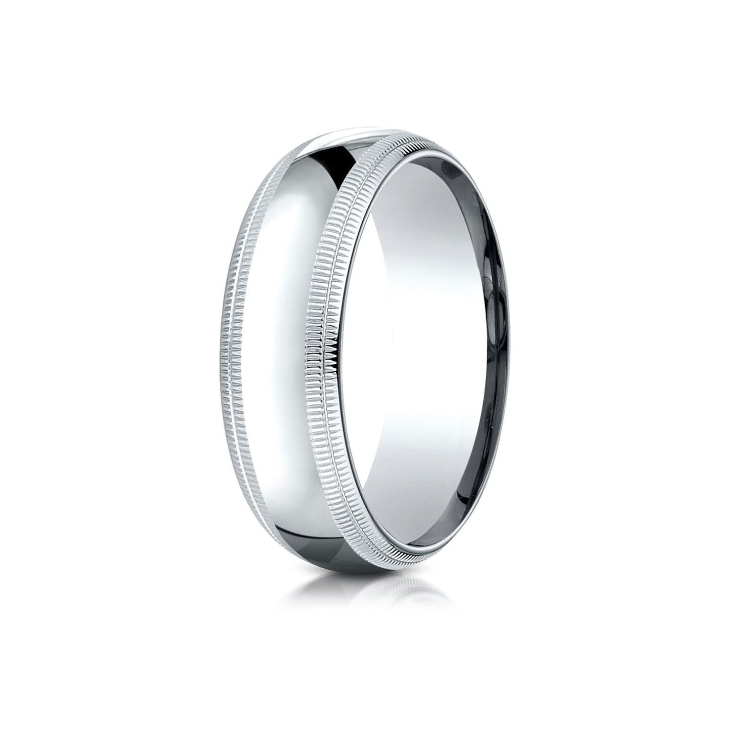 7mm Slightly Domed Double Milgrain Comfort-Fit Wedding Band, in 14K White Gold | RockHer