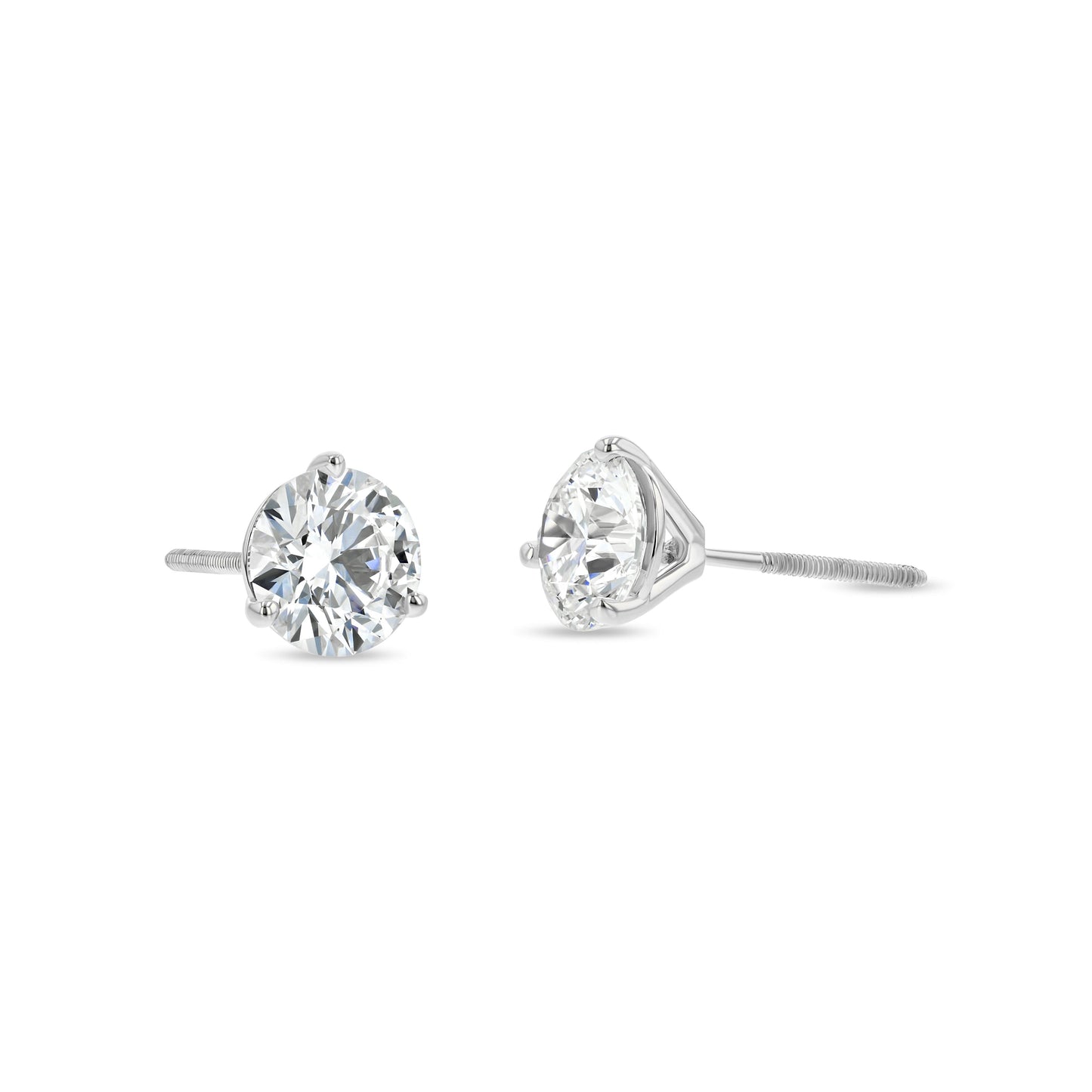 Natural Diamond Round Brilliant Three Prong Martini Stud Earrings in Platinum, 1 ct. t.w., in 950 - Platinum – detail view | RockHer
