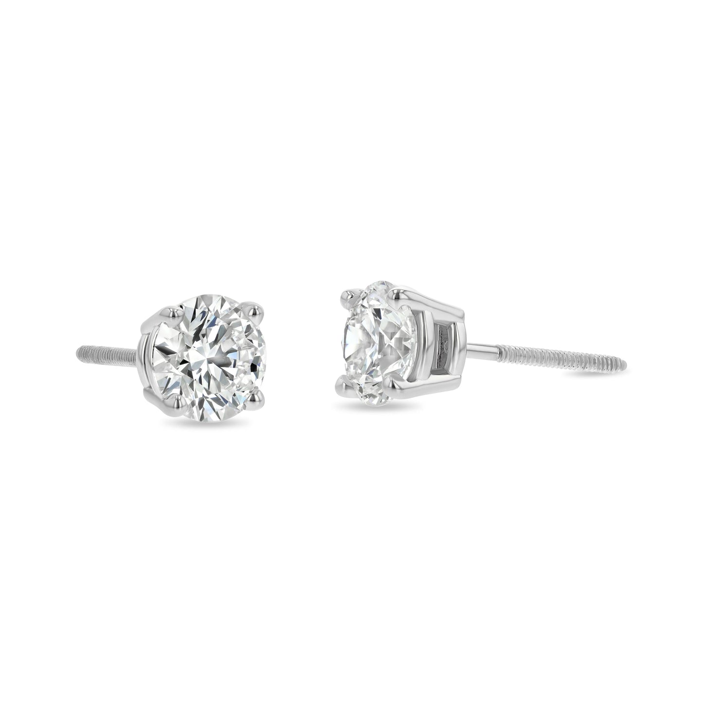 Platinum 4-prong Round Brilliant Diamond Stud Earrings (0.75 Ct. T.w., Vs1-vs2 Clarity, F-g Color) – detail view | RockHer