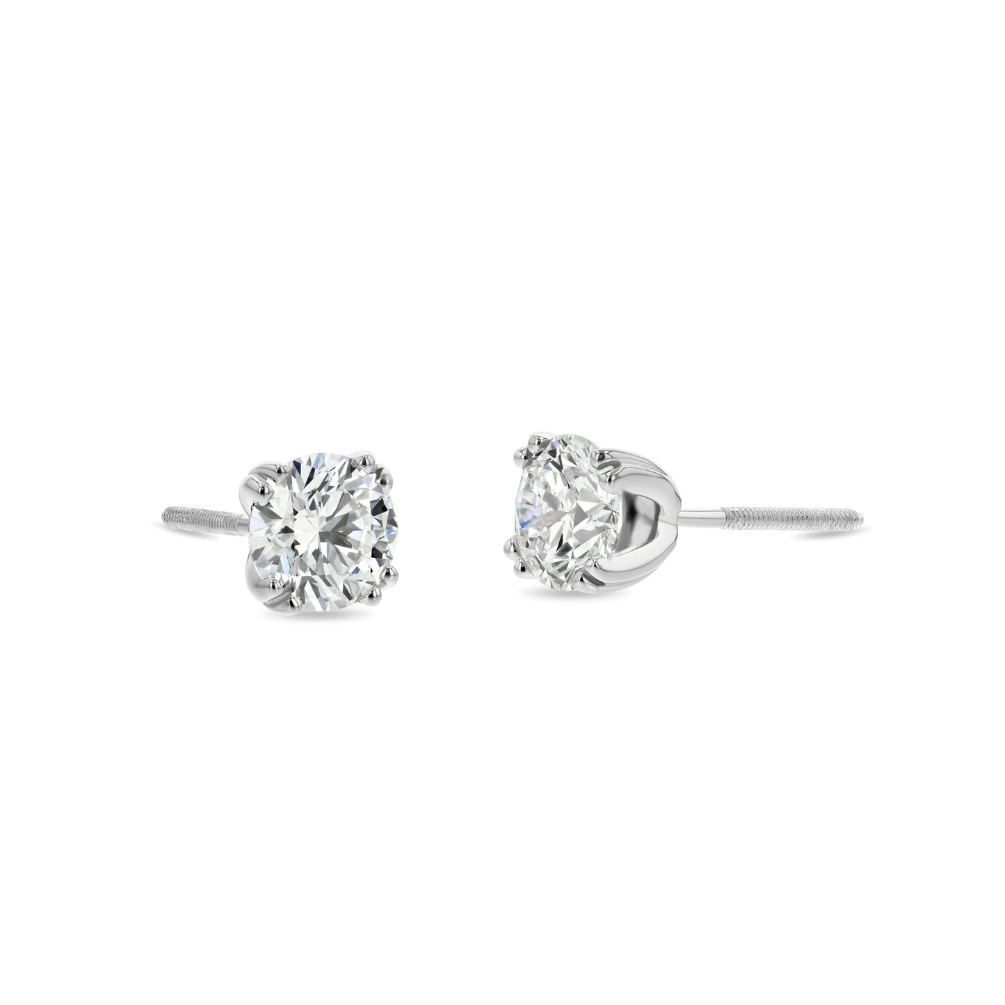 Natural Diamond Round Brilliant Eight Prong Stud Earrings in Platinum, 1 ct. t.w., in 950 - Platinum – detail view | RockHer