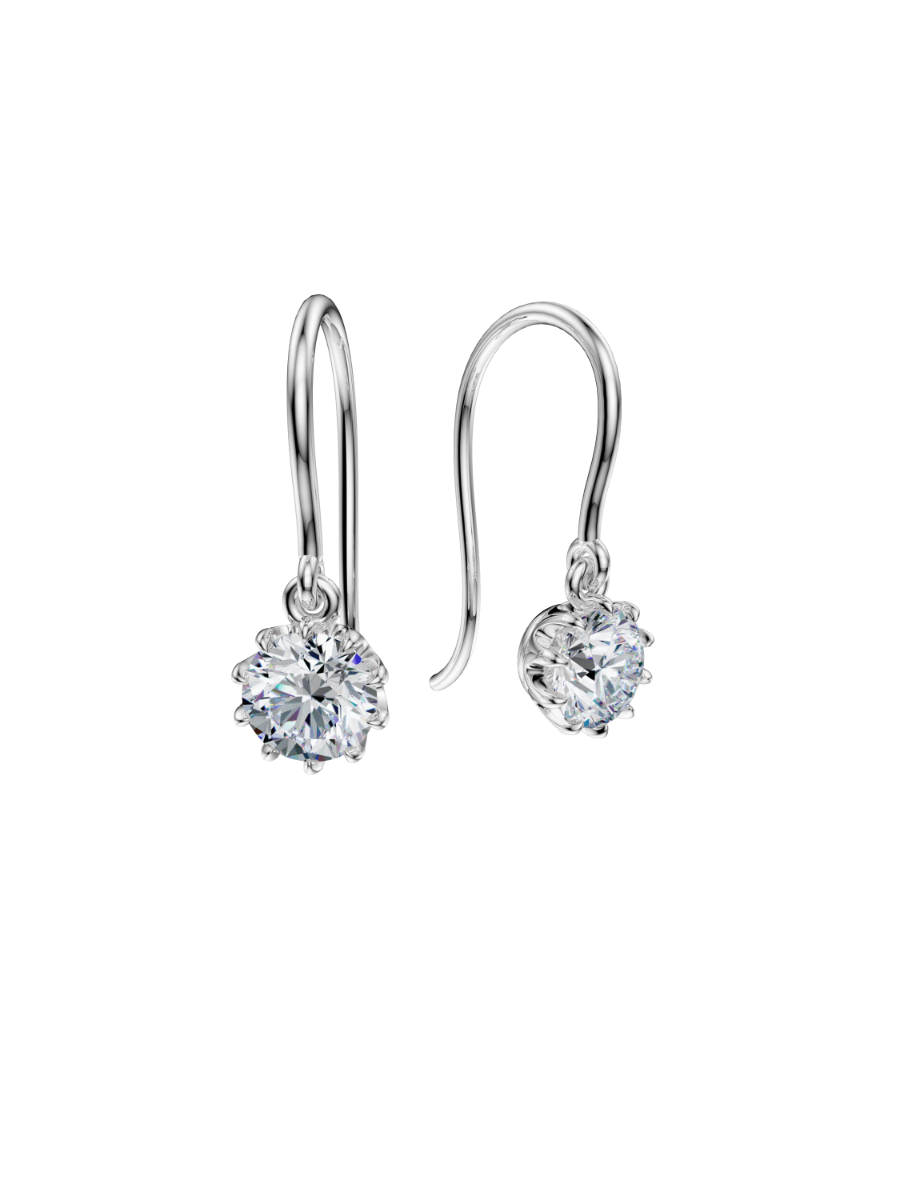 ROCKHER.925 Sterling Silver Tiara 9- Prong 2CTW Cubic Zirconia Dangle Drop Earring – side profile | RockHer