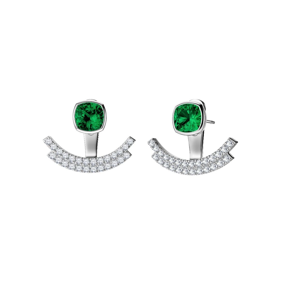 ROCKHER .925 Sterling Silver Bezel Set Created Green Emerald Cubic Zirconia Stids with Adjustable Pierced CZ Earring Half Moon Jacket – side profile | RockHer
