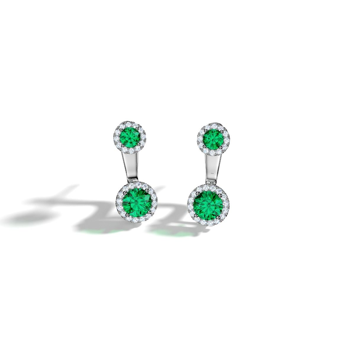 ROCKHER.925 Sterling Silver Double Halo Prong Set Created Green Emerald and White Cubic Zirconia Adjustable Pierced Earring Jacket with Matching Halo Studs – side profile | RockHer