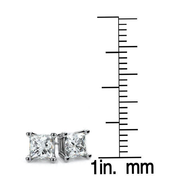 Natural Diamond Princess Cut Four Prong Stud Earrings in Platinum, 1/2 ct. t.w., in 950 - Platinum – detail view | RockHer