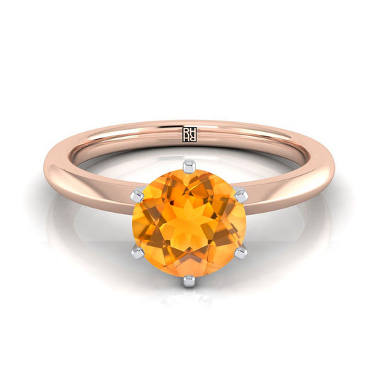 14K Rose Gold Round Brilliant Citrine Pinched Comfort Fit Claw Prong Solitaire Engagement Ring
