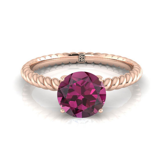 14K Rose Gold Round Brilliant Garnet Twisted Rope Solitaire With Surprize Diamond Engagement Ring