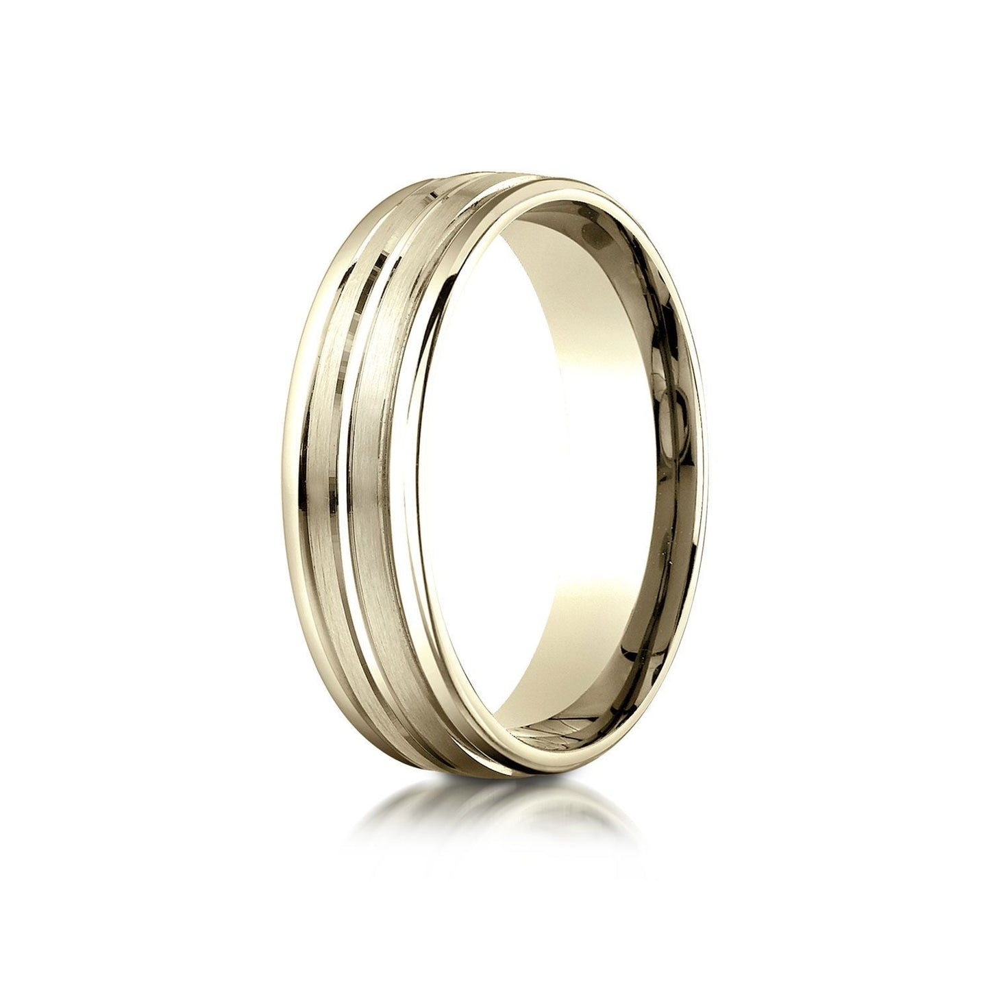 6mm Satin Finish High Polished Center Trim Carved Wedding Band, in 18K Yellow Gold | RockHer