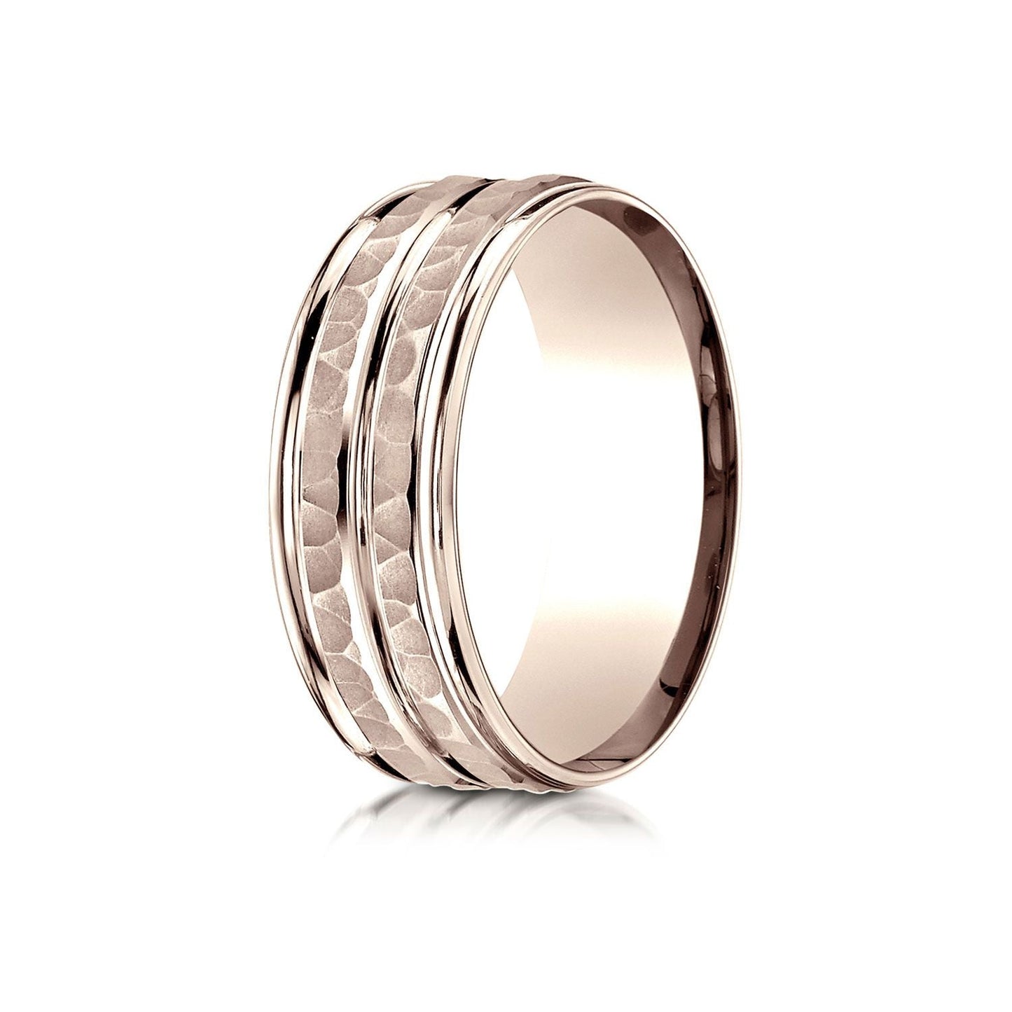 7.5mm High Polish Round Edge Carved Wedding Band, in 14K Rose Gold | RockHer