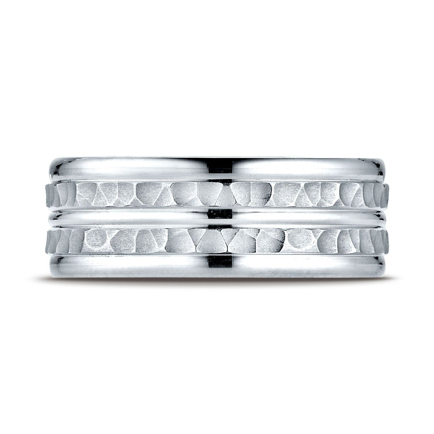7.5mm High Polish Round Edge Carved Wedding Band, in Platinum | RockHer