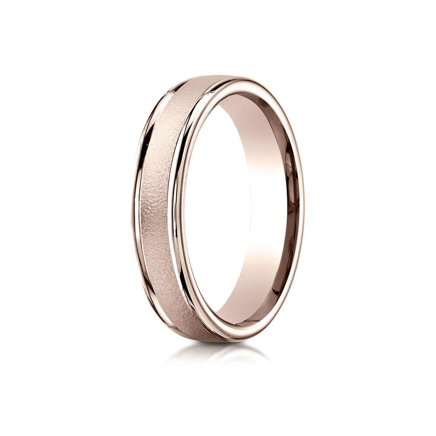 4mm Wired Finish High Polished Round Edge Carved Wedding Band, in 14K Rose Gold | RockHer