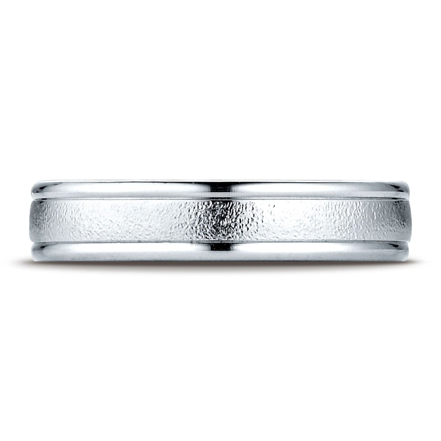 4mm Wired Finish High Polished Round Edge Carved Wedding Band, in Platinum | RockHer