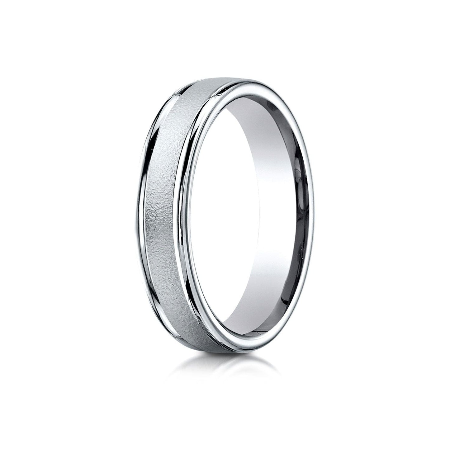 4mm Wired Finish High Polished Round Edge Carved Wedding Band, in 18K White Gold | RockHer