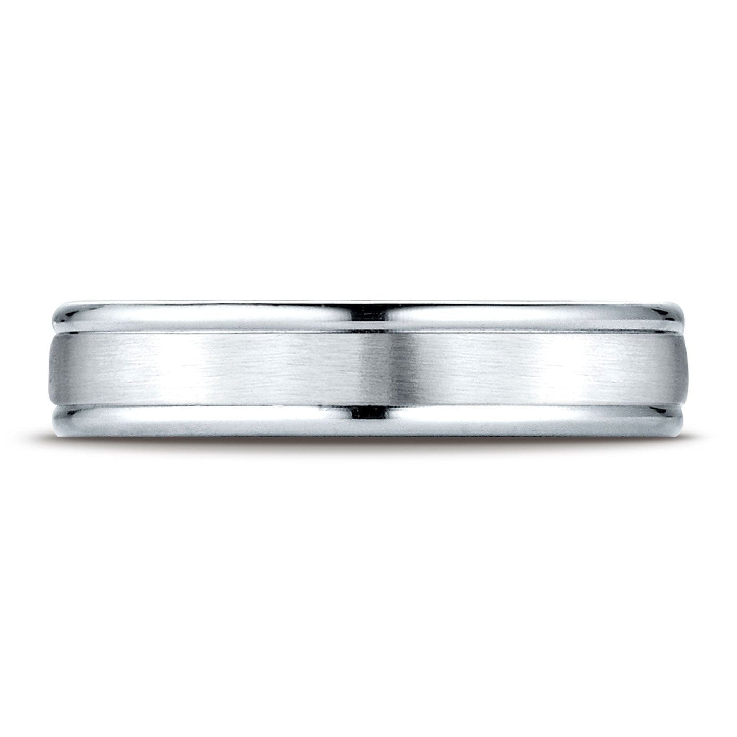 4mm Satin Finish High Polished Round Edge Carved Wedding Band, in Platinum | RockHer