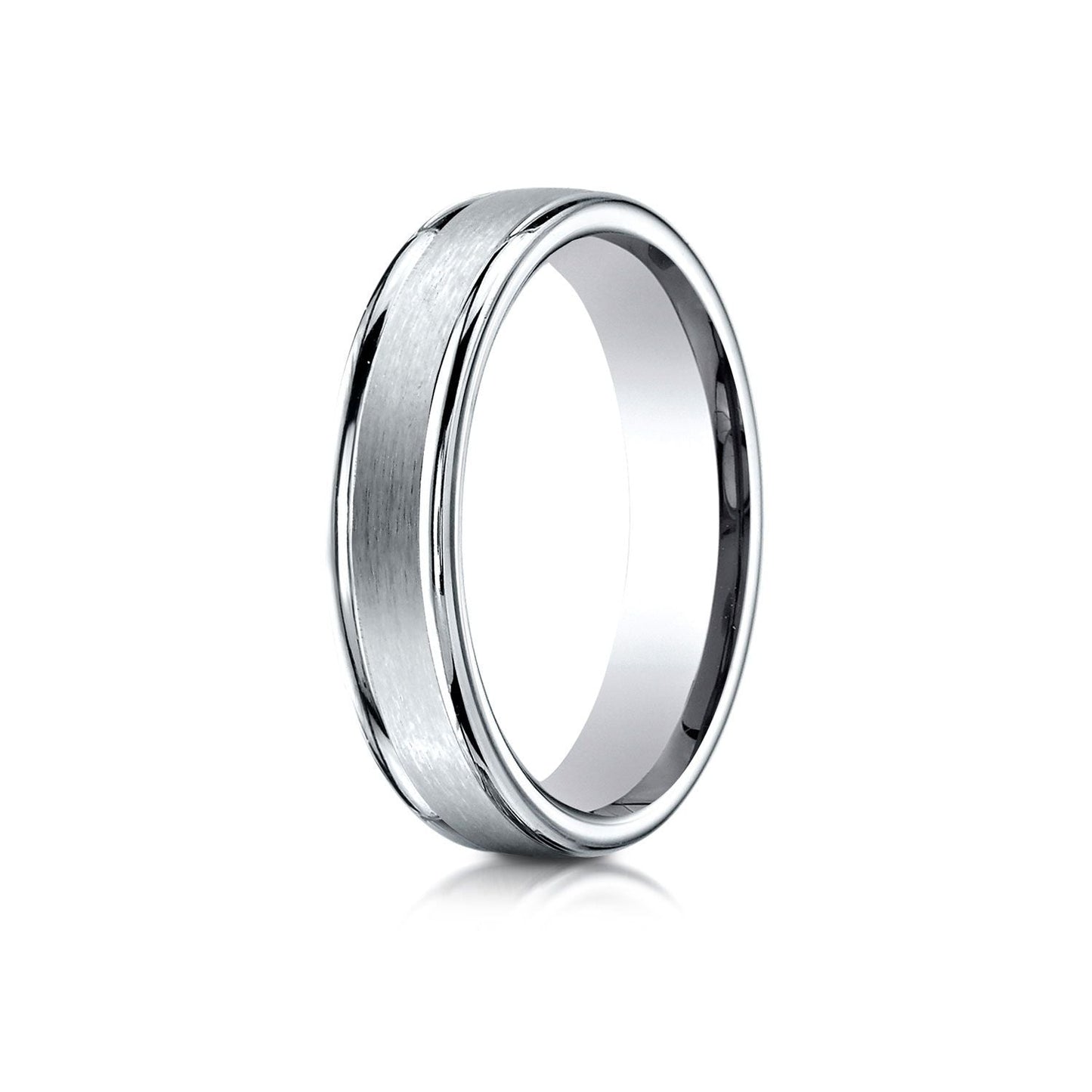 4mm Satin Finish High Polished Round Edge Carved Wedding Band, in 18K White Gold | RockHer