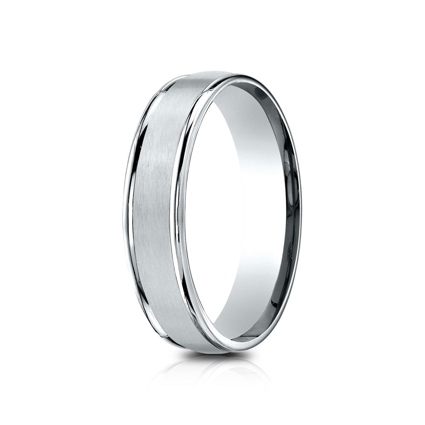 5mm Satin Finish High Polished Round Edge Carved Wedding Band, in 14K White Gold | RockHer