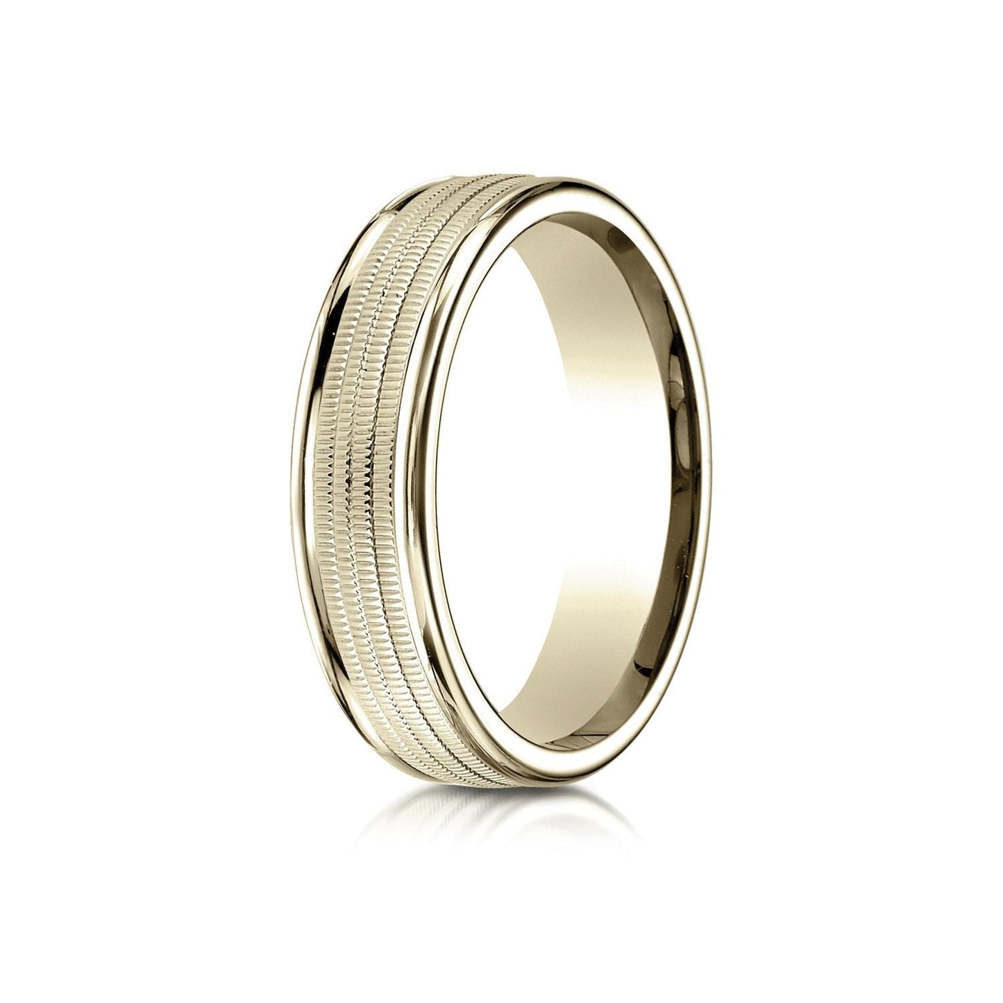 6mm High Polish Milgrain Round Edge Carved Wedding Band, in 18K Yellow Gold | RockHer