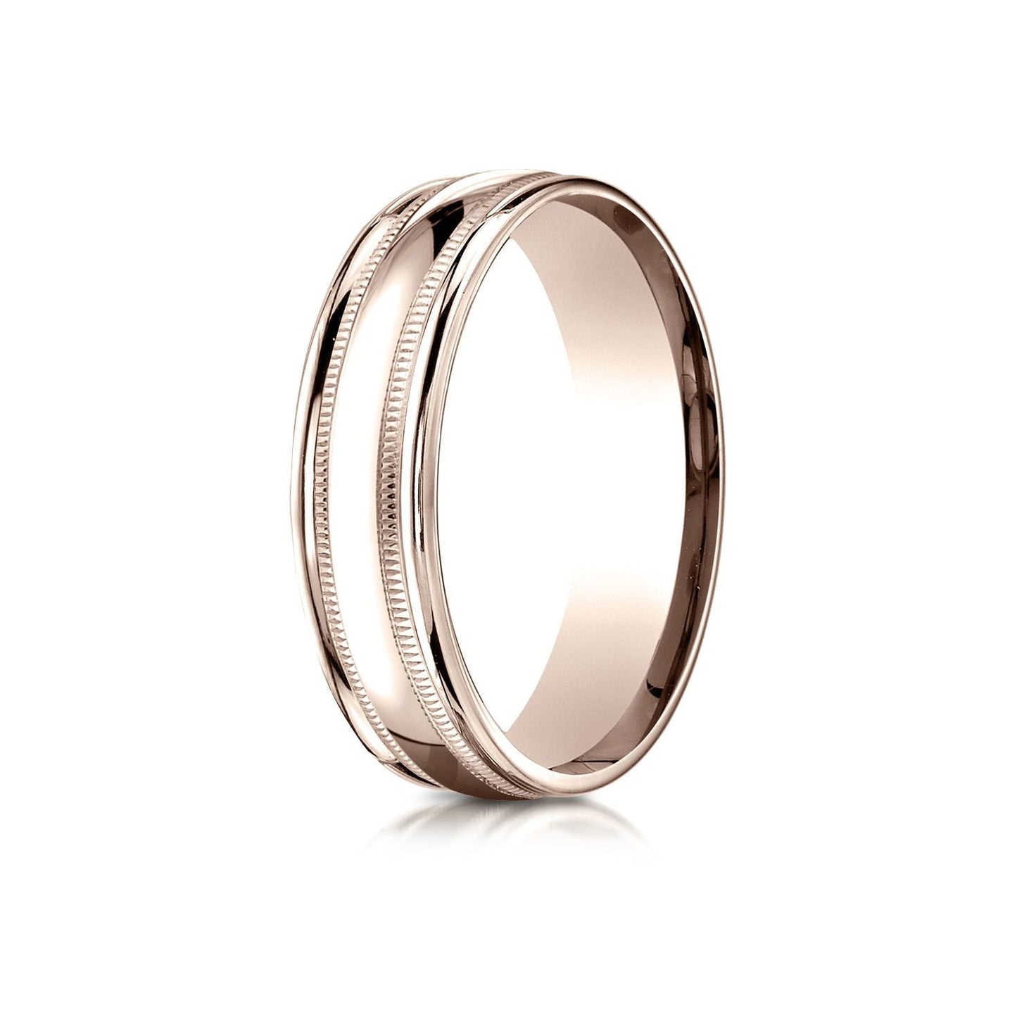 6mm High Polish Milgrain Round Edge Carved Wedding Band, in 14K Rose Gold | RockHer