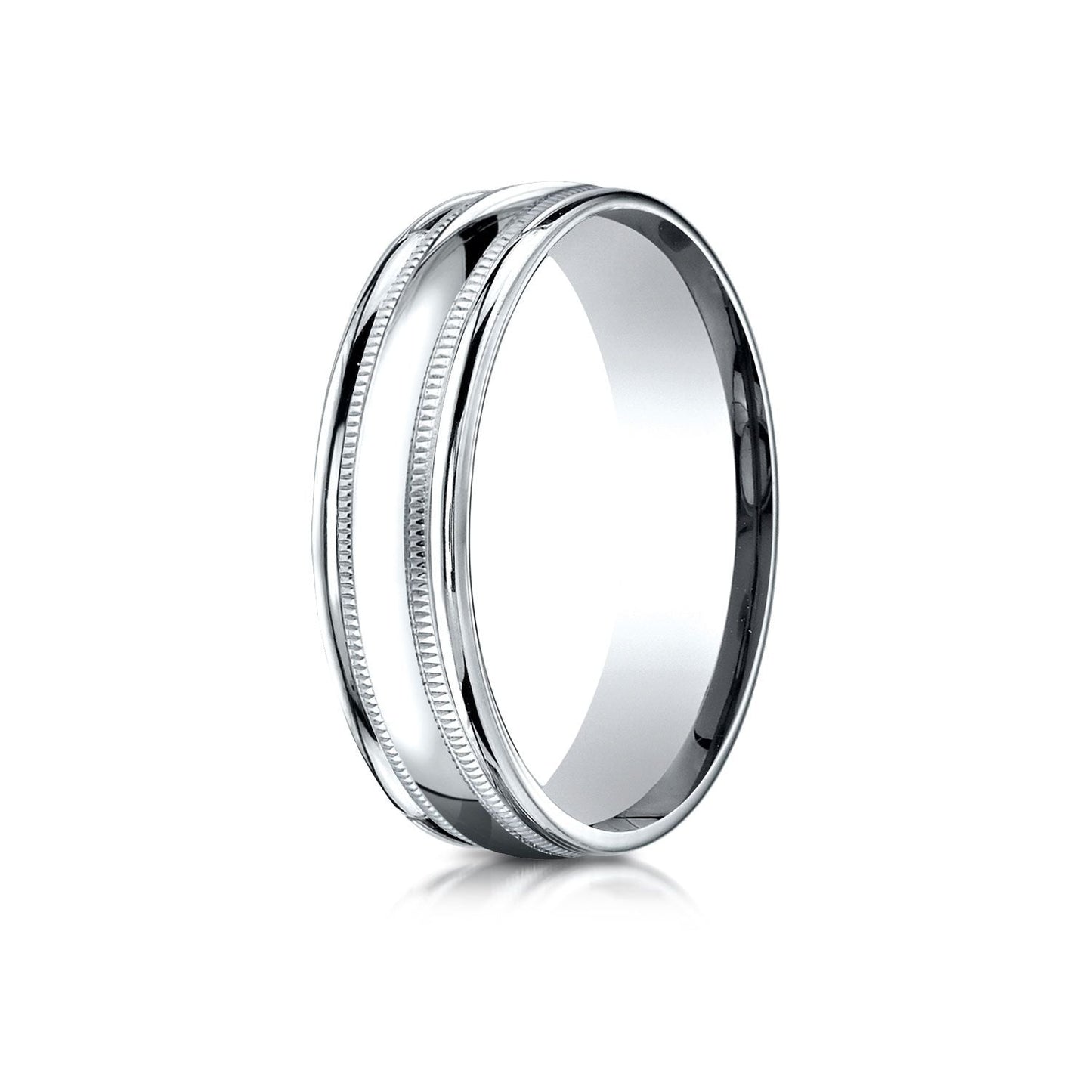 6mm High Polish Milgrain Round Edge Carved Wedding Band, in 14K White Gold | RockHer