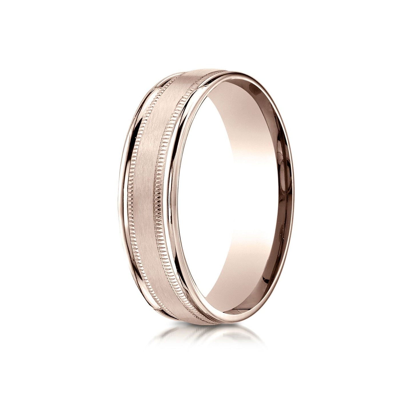 6mm Satin Finish Milgrain Round Edge Carved Wedding Band, in 14K Rose Gold | RockHer