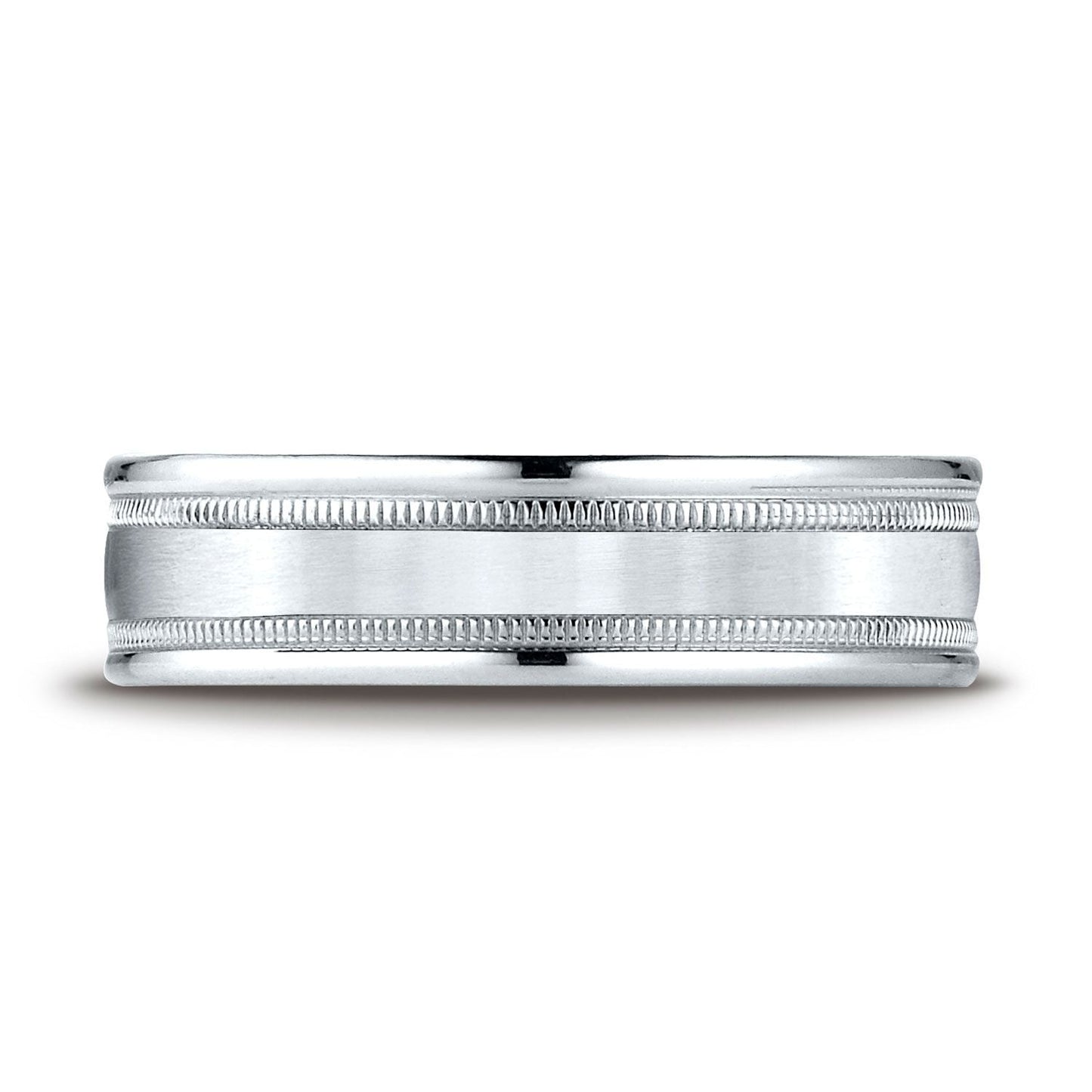 6mm Satin Finish Milgrain Round Edge Carved Wedding Band, in Platinum | RockHer