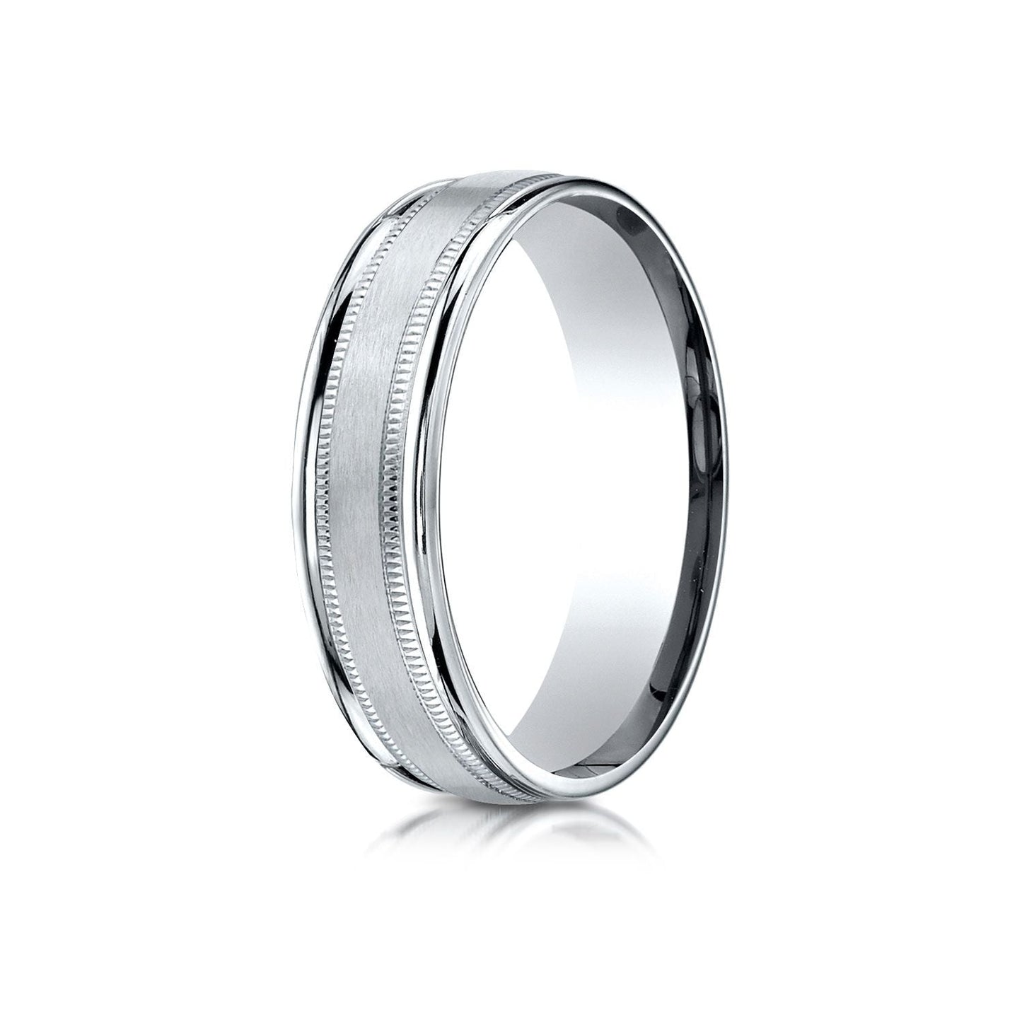 6mm Satin Finish Milgrain Round Edge Carved Wedding Band, in 14K White Gold | RockHer