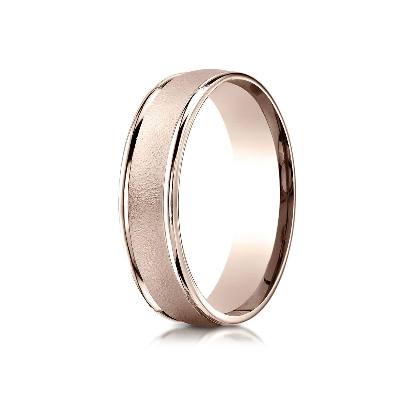 6mm Wired Finish High Polished Round Edge Carved Wedding Band, in 14K Rose Gold | RockHer
