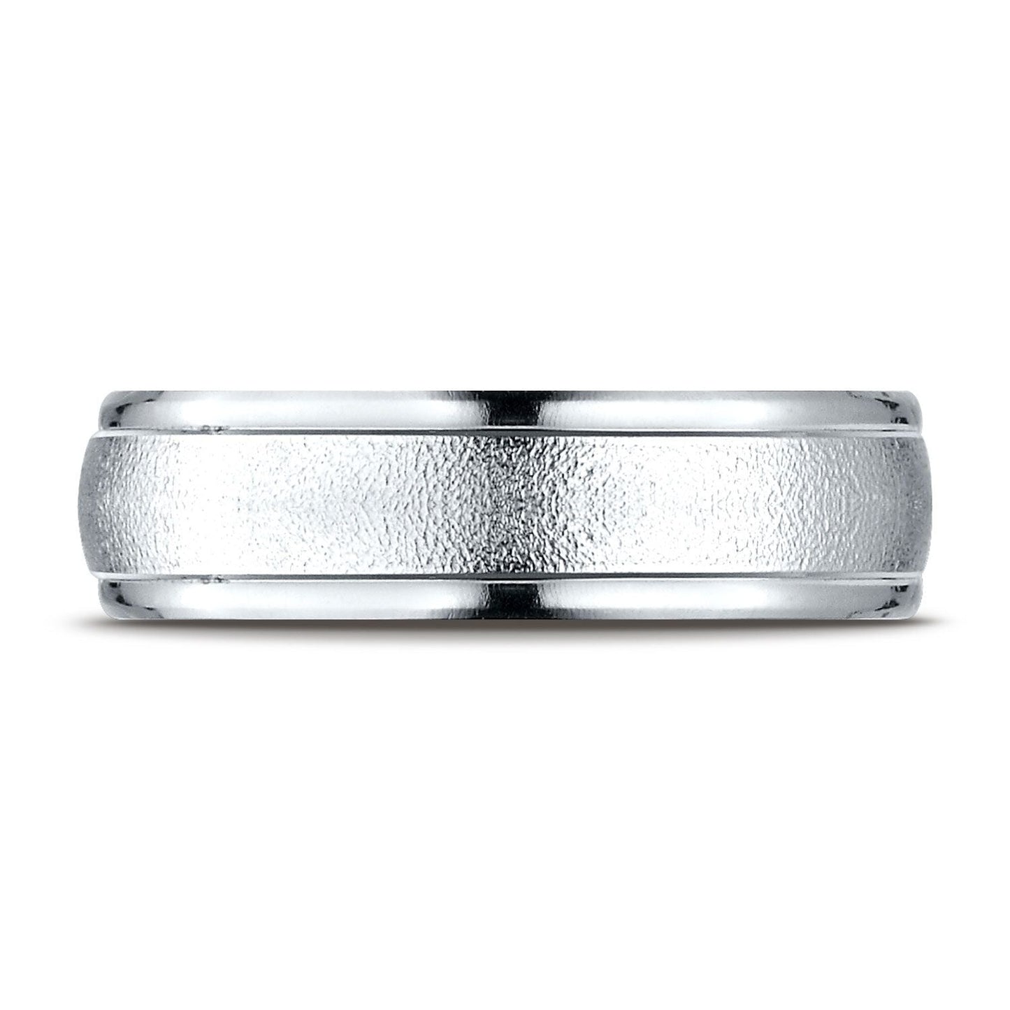 6mm Wired Finish High Polished Round Edge Carved Wedding Band, in Platinum | RockHer