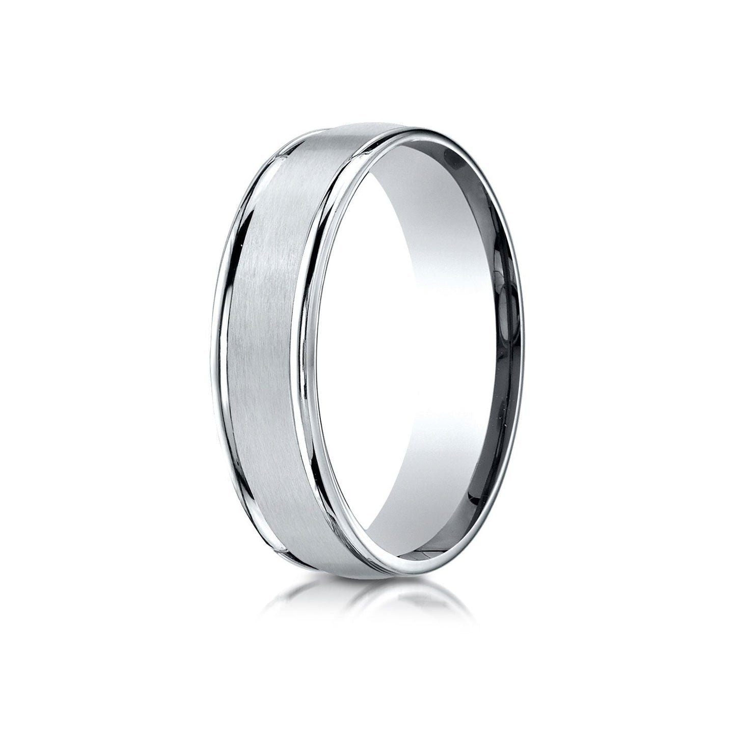 6mm Satin Finish High Polished Round Edge Carved Wedding Band, in 18K White Gold | RockHer