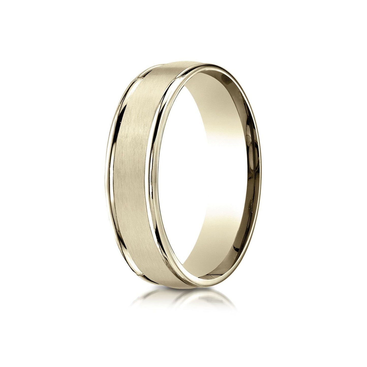 6mm Satin Finish High Polished Round Edge Carved Wedding Band, in 18K Yellow Gold | RockHer
