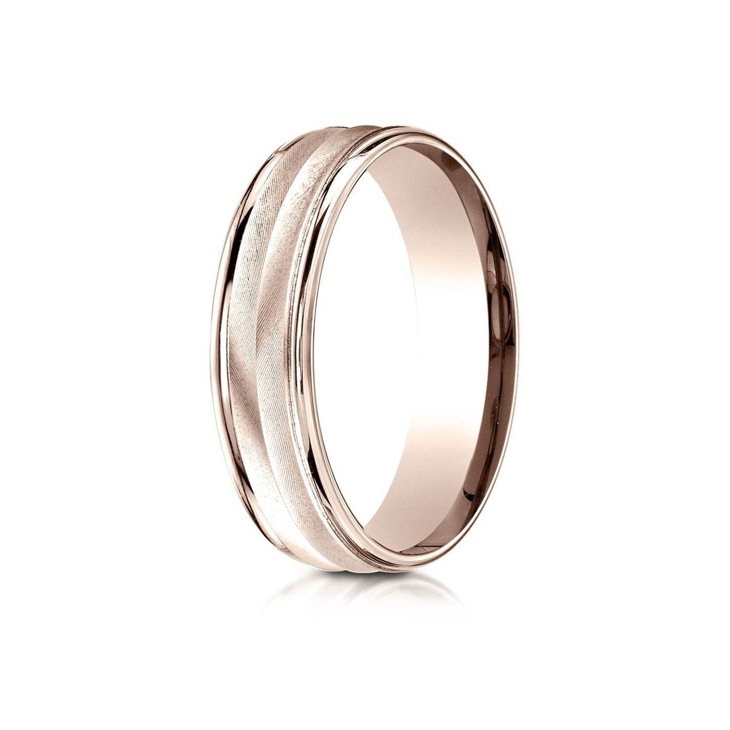 6mm High Polish Round Edge Carved Wedding Band, in 14K Rose Gold | RockHer