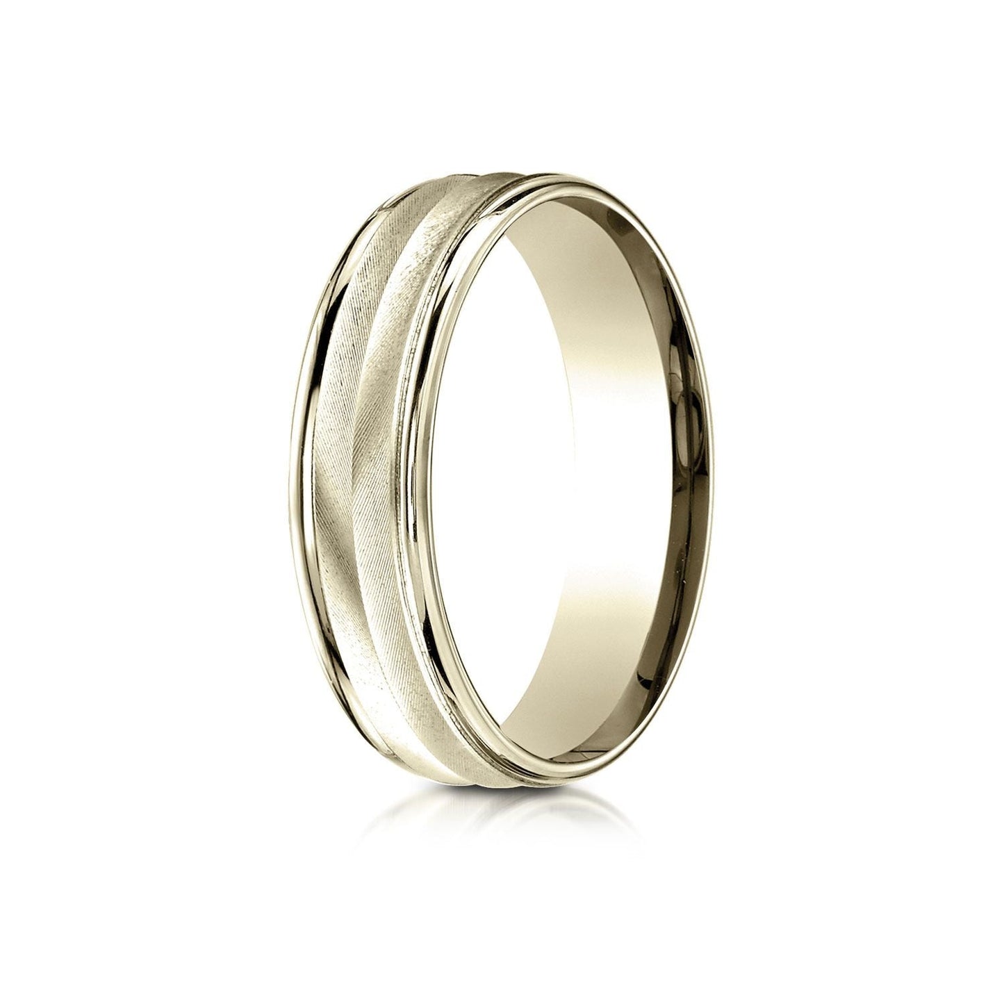 6mm High Polish Round Edge Carved Wedding Band, in 18K Yellow Gold | RockHer