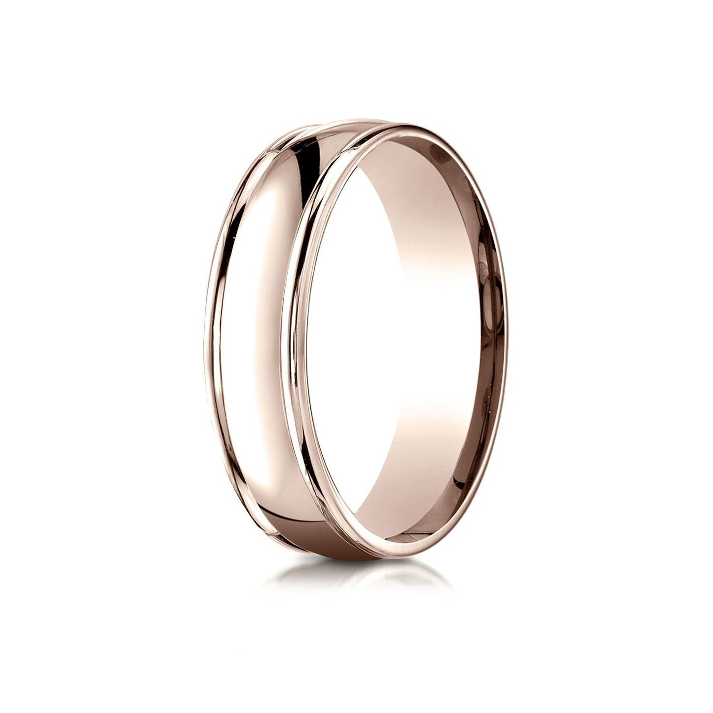 6mm High Polish Round Edge Carved Wedding Band, in 14K Rose Gold | RockHer