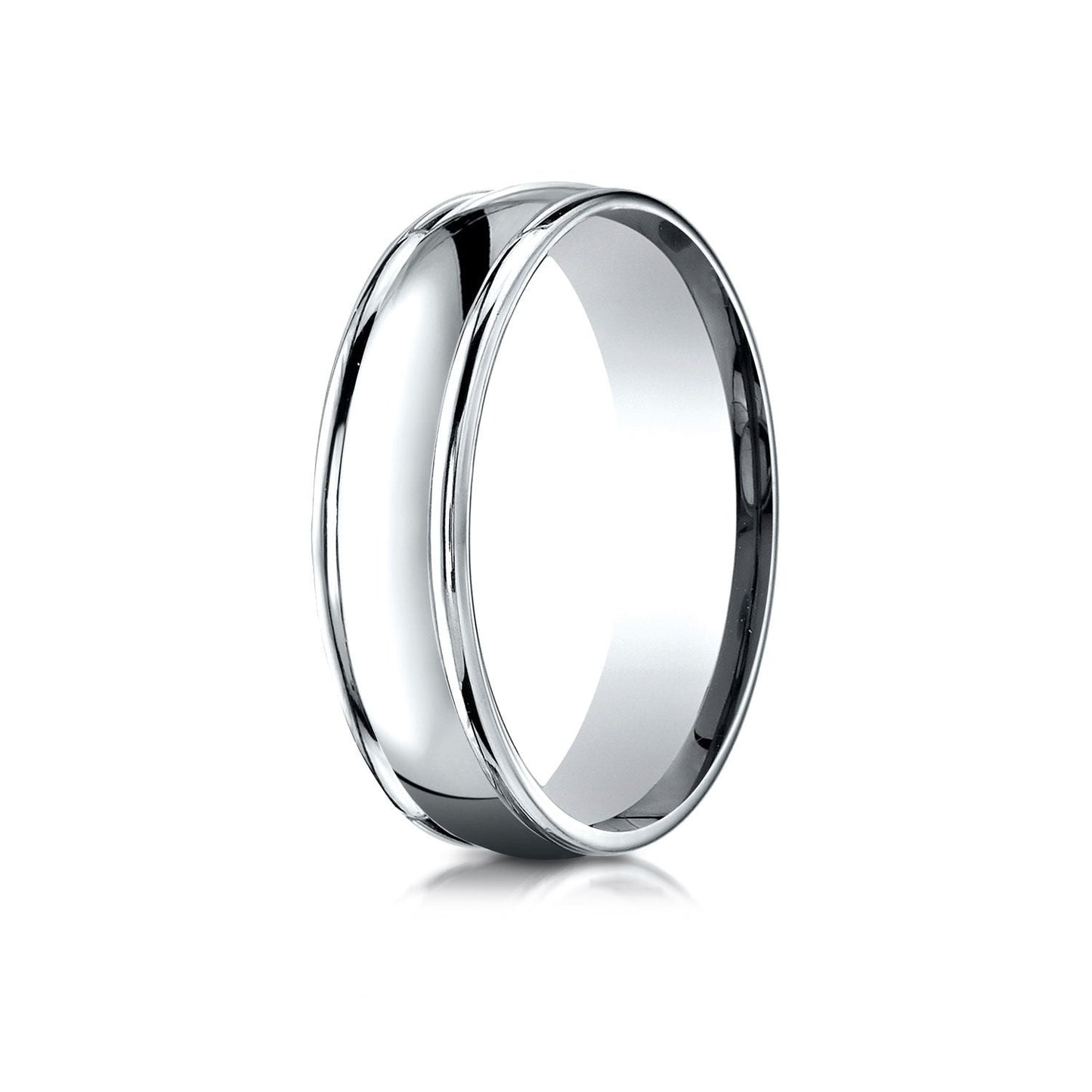 6mm High Polish Round Edge Carved Wedding Band, in 14K White Gold | RockHer