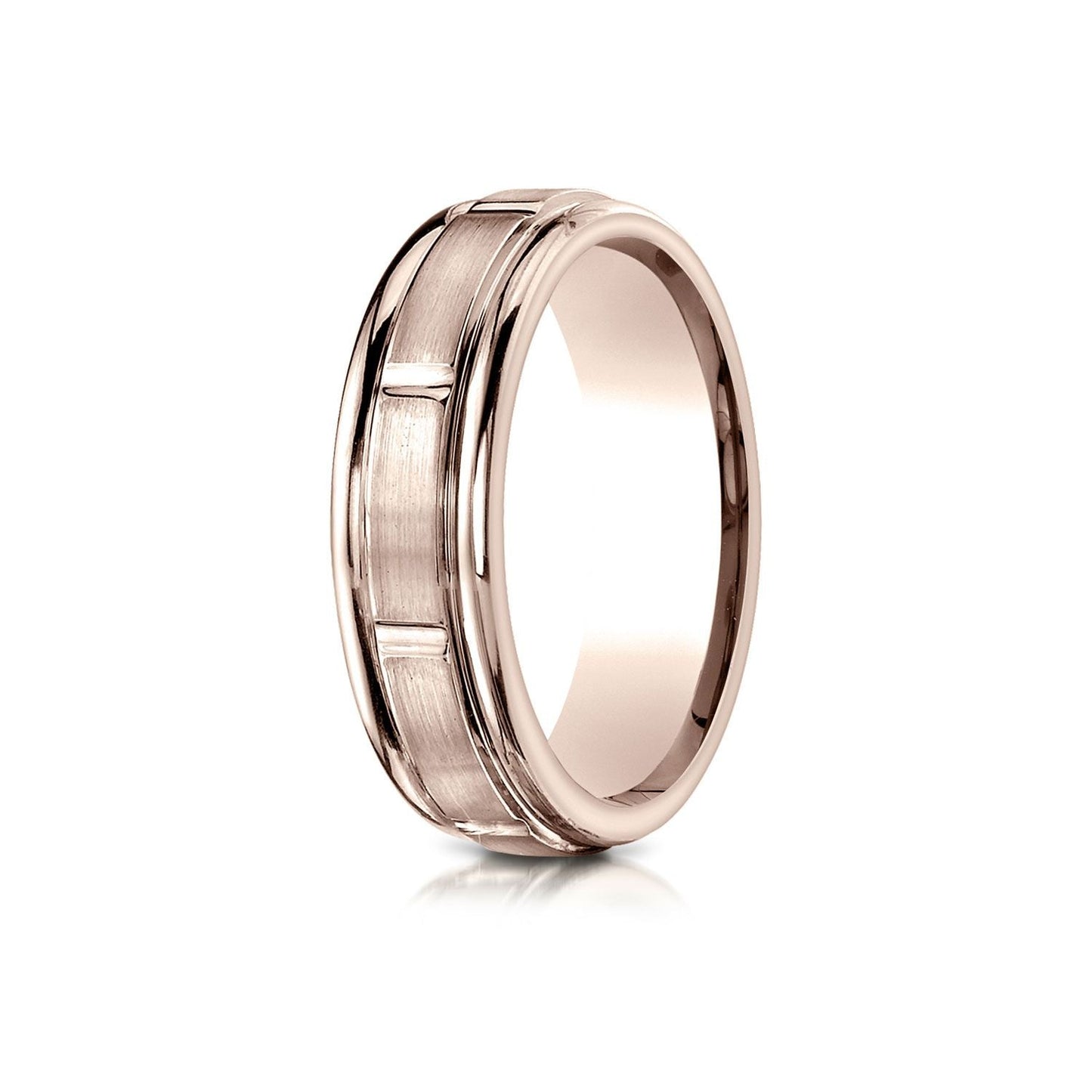 6mm Satin Finish High Polished Center Cut Carved Wedding Band, in 14K Rose Gold | RockHer