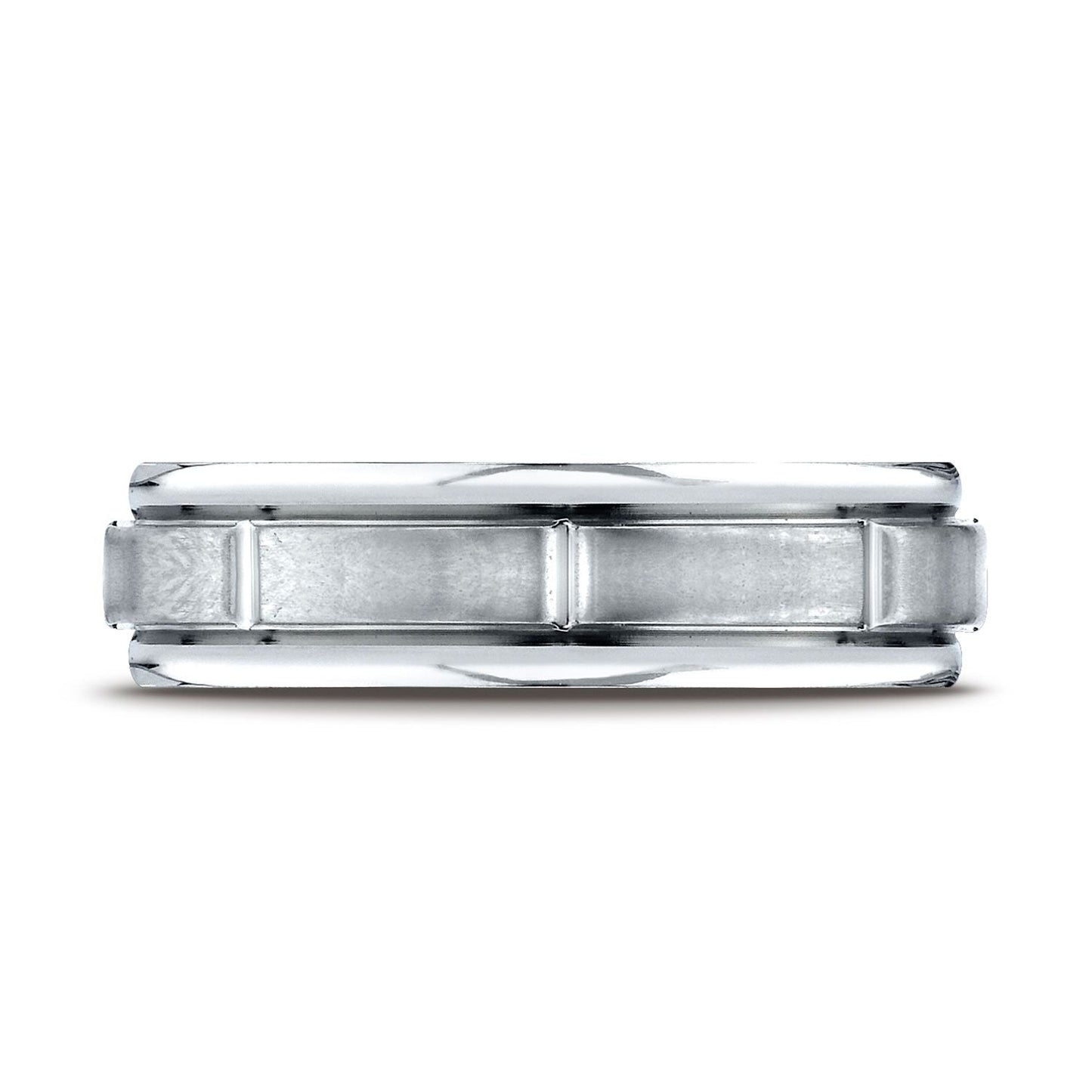 6mm Satin Finish High Polished Center Cut Carved Wedding Band, in Platinum | RockHer