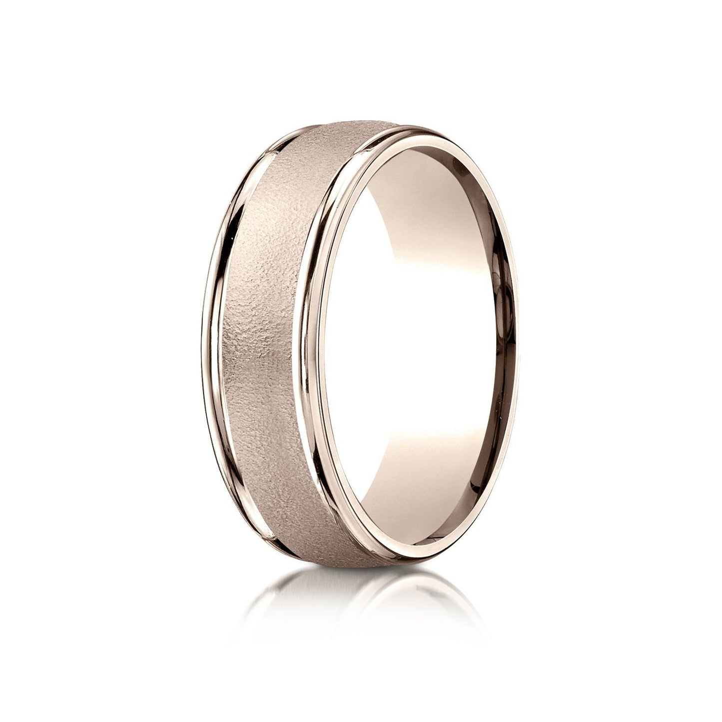 7mm Wired Finish High Polished Round Edge Carved Wedding Band, in 14K Rose Gold | RockHer