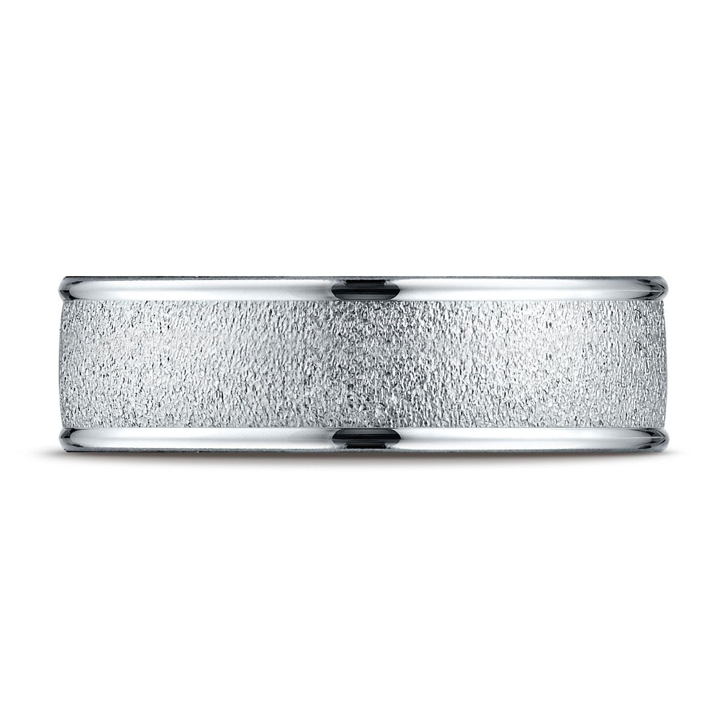 7mm Wired Finish High Polished Round Edge Carved Wedding Band, in Platinum | RockHer