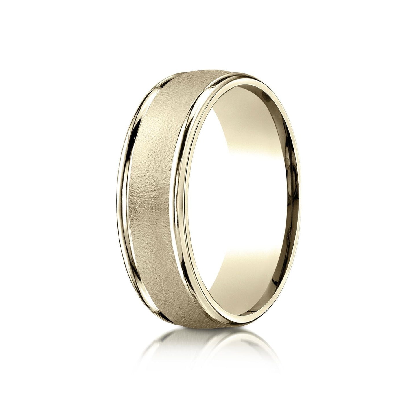 7mm Wired Finish High Polished Round Edge Carved Wedding Band, in 18K Yellow Gold | RockHer