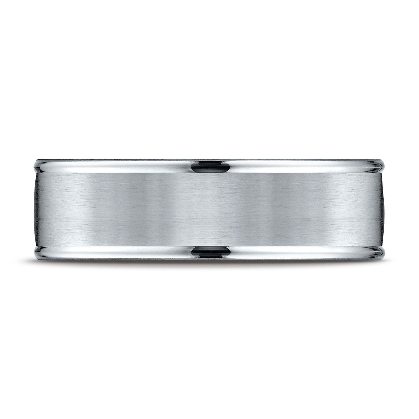 7mm Satin Finish High Polished Round Edge Carved Wedding Band, in Platinum | RockHer