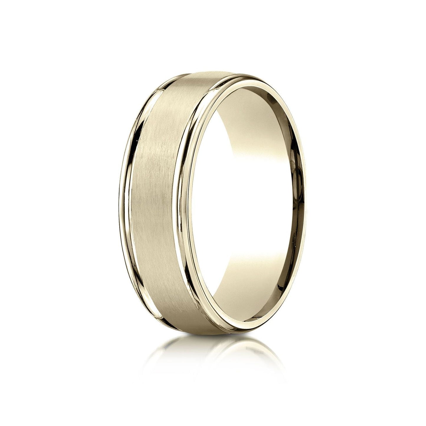 7mm Satin Finish High Polished Round Edge Carved Wedding Band, in 14K Yellow Gold | RockHer