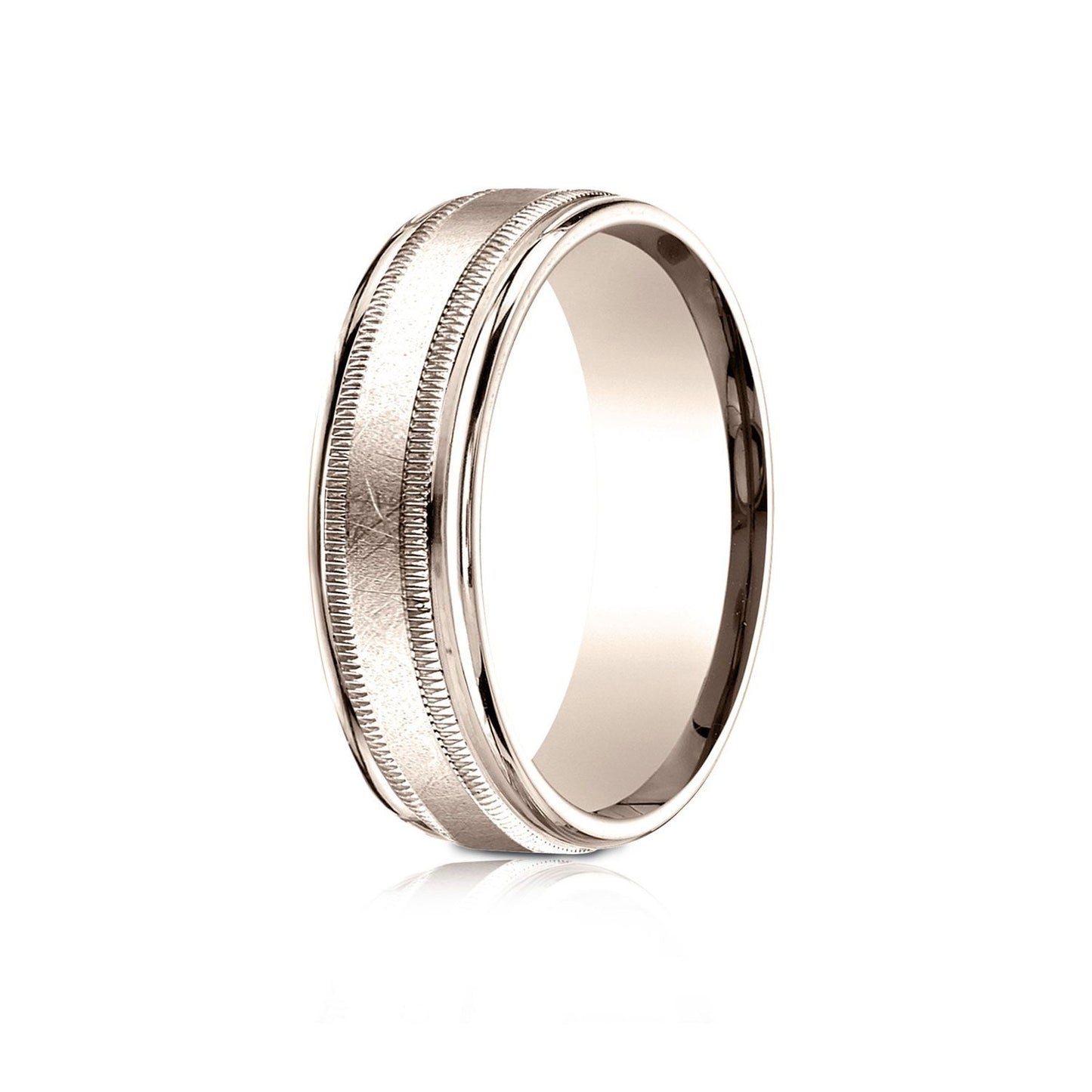 7mm Round Edge Swirl Finish Carved Wedding Band, in 14K Rose Gold | RockHer
