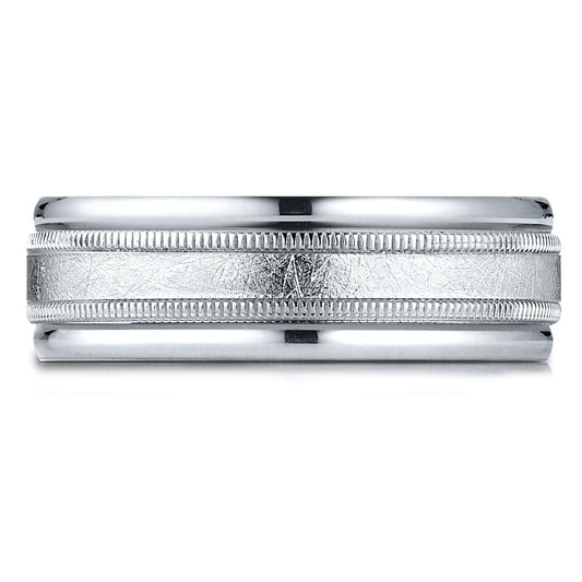 แพลตตินัม แหวนดีไซน์แกะสลักขอบกลมมีมิลเกรนตรงกลางแบบฟินิชลายเกลียว ขนาด 7 มม. แบบสวมใส่สบาย