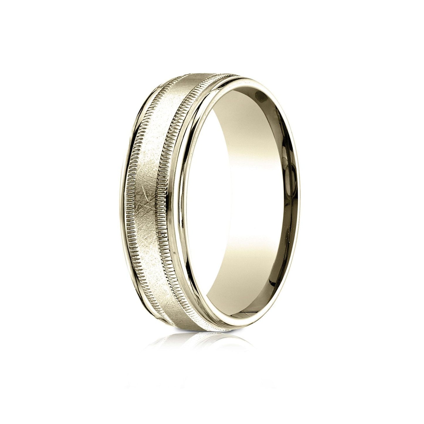 7mm Round Edge Swirl Finish Carved Wedding Band, in 14K Yellow Gold | RockHer