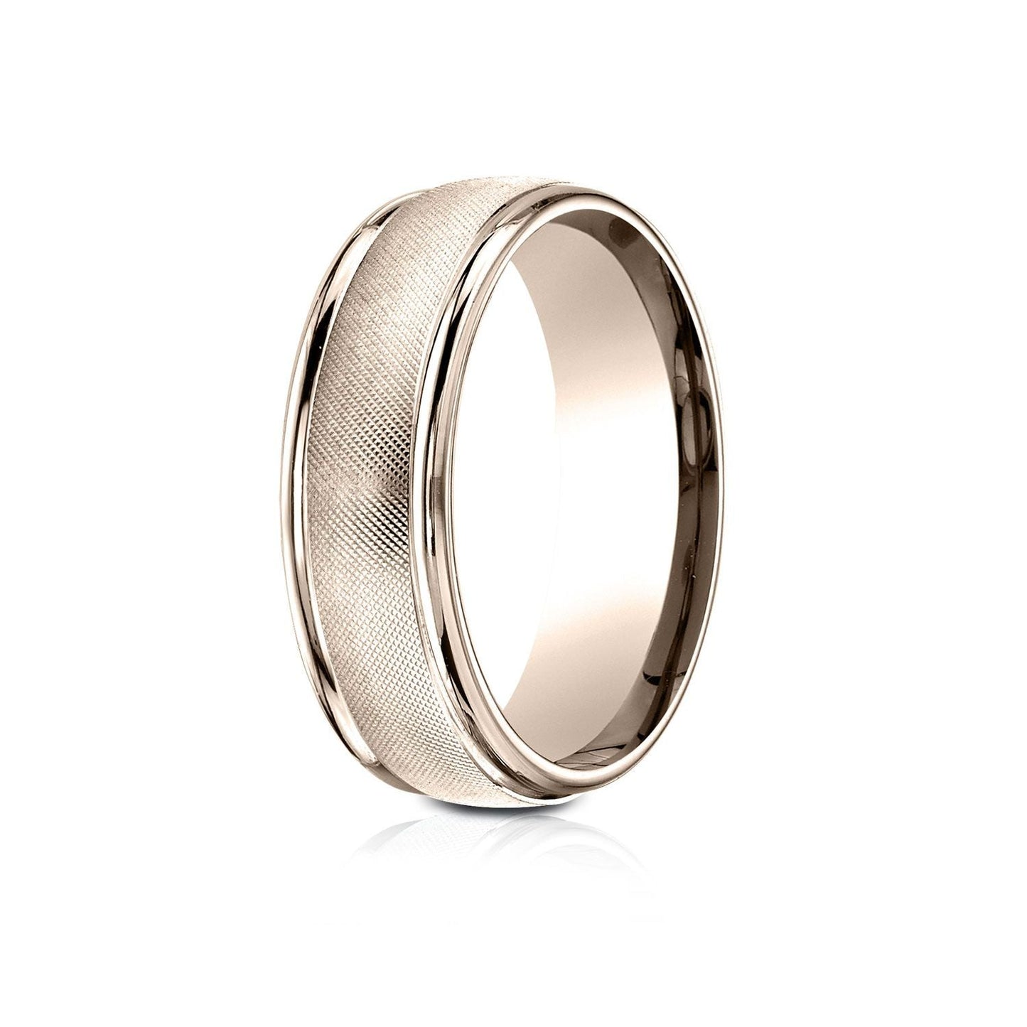 7mm Florentine Center High Polish Round Edge Carved Wedding Band, in 14K Rose Gold | RockHer