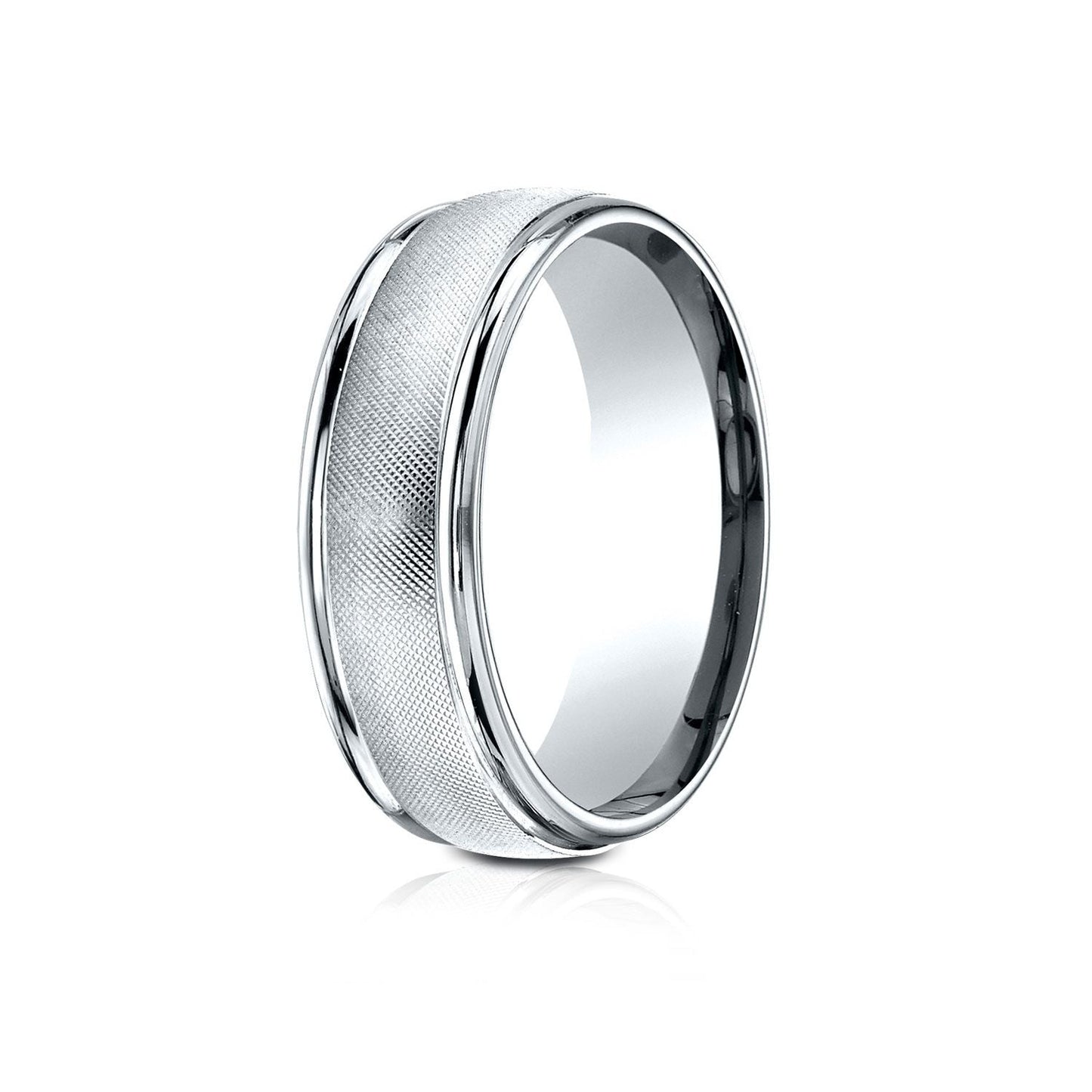 7mm Florentine Center High Polish Round Edge Carved Wedding Band, in 14K White Gold | RockHer